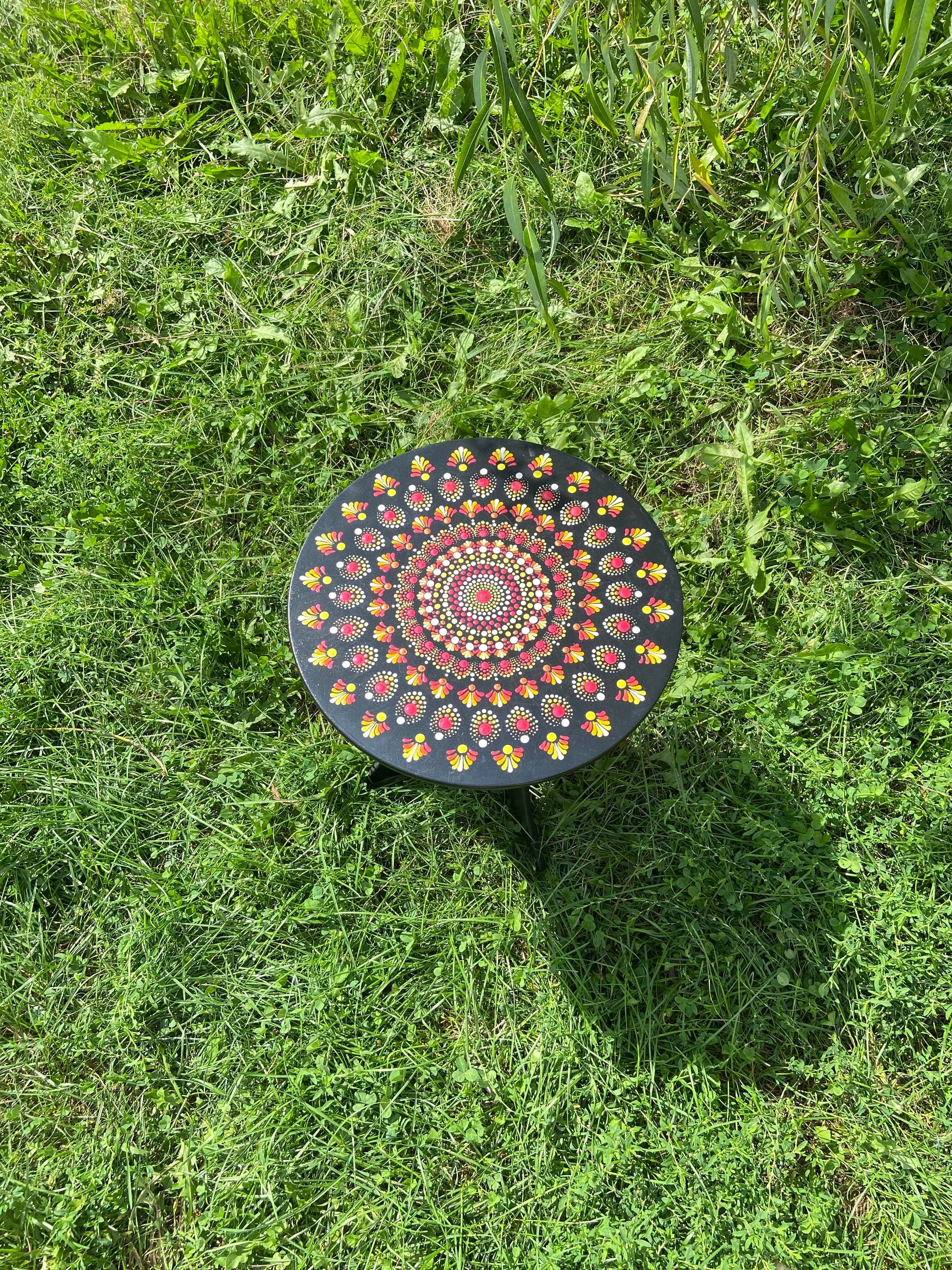 Portable Artistry: Hand-Painted Mandala Table in a Bag, 4-Piece Assembly - Nuba Arts