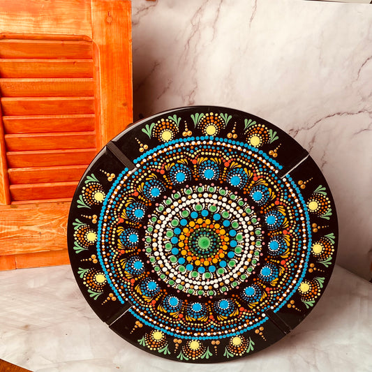 Portable Artistry: Hand-Painted Mandala Table in a Bag