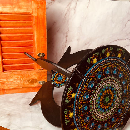 Portable Artistry: Hand-Painted Mandala Table in a Bag